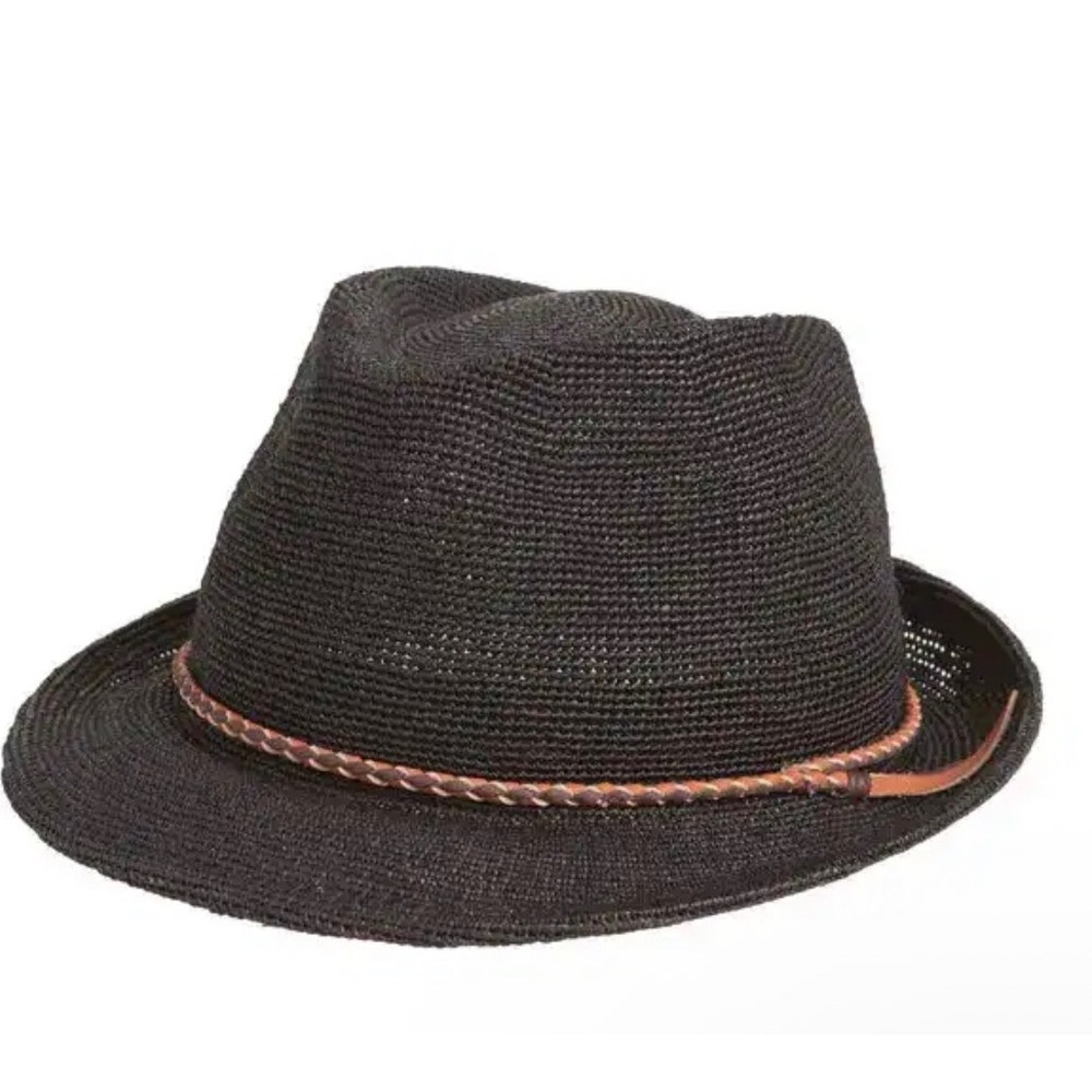 Goorin Bros Black Woven Fedora Hat Braided Band XL 100-0677-BLU-XL